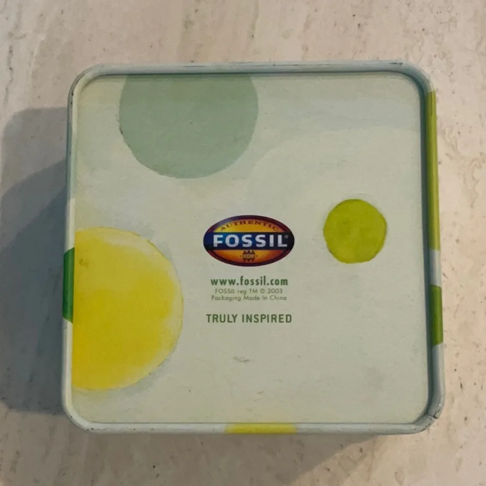 Fossil Watch Rectangle Leather Strap Water Resistant Silver Date New